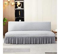 Funda de futón sin brazos con falda con volantes Funda de sofá cama futón muy elástica Funda de sofá antideslizante sin apoyabrazos Tela de terciopelo suave y gruesa(Gray,Medium (160-190cm))