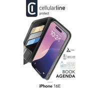 Funda de iPhone 16e, CellularLine BOOK AGENDA, Imitación piel, Negro