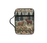 Funda de la Biblia para mujer (oso a cuadros marrón y ciervo)