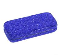 Funda de lentes de sol de diamante para automóvil, caja de almacenamiento portátil para gafas con detalles brillantes, organizador de viaje compacto para gafas, elegante para mujeres (azul)