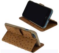 Funda De Libro Para iPhone 7 Exclusiva De Cuero De Avestruz En Color Cognac