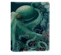 Funda de libro reemplazable con diseño de pulpo y flores, de piel sintética, reutilizable, apta para cuadernos de 148 x 210 mm