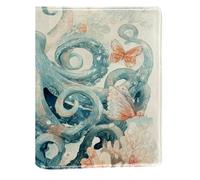 Funda de libro reemplazable con diseño de pulpo y mariposa, de piel sintética, reutilizable, apta para cuadernos de 148 x 210 mm
