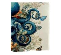 Funda de libro reemplazable con diseño de pulpo y mariposas, de piel sintética, reutilizable, apta para cuadernos de 148 x 210 mm