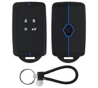 Funda de Llave Coche para Renault, 4 Botones Silicona TPU Cáscara Protectora Llave para Renault Clio Espace Master Talisman Megane Grand Scenic Kadjar Captur Koleos2 Zoe Arkana Twingo(Azul,con Cuerda)