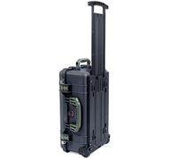 Funda de mano Pelican 1510 negra. Viene con espuma de depilación y asas y pestillos verdes OD.