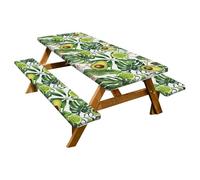 Funda de mesa de picnic con fundas de banco, mantel de mesa de picnic, cojín de banco de mesa con diseño de aguacate chic | Mantel rectangular verde impermeable y resistente al viento de 6 pies, 3 ho