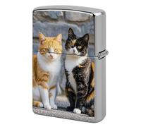 Funda de metal para encendedor, reutilizable, con tapa abatible, doble cara, resistente al viento y al agua, soporte para cigarrillos, portátil, bolsillo para gatos, sentados juntos, para papá, novio