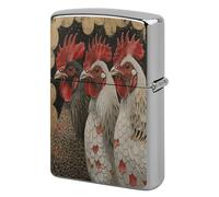 Funda de metal para encendedor, reutilizable, con tapa abatible, doble cara, resistente al viento y al agua, soporte para cigarrillos, bolsillo portátil, tres pollos juntos, bolsa para encendedores