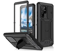 Funda de metal para Samsung Galaxy S22 Ultra, resistente al aire libre, carcasa de metal militar, pantalla integrada, función atril, protector de lente de cámara, polvo, a prueba de golpes, cuerpo