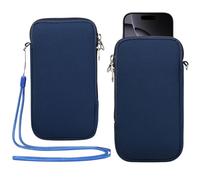Funda de neopreno con cremallera para teléfono celular con cordón para el cuello compatible con iPhone 16 Pro Max Galaxy S25 Ultra S25+ S24 FE A16 A56 Oneplus 13 Pixel 9 Pro XL Xiaomi 15 Ultra (azul