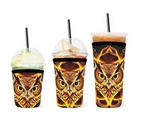 Funda de neopreno para café helado, fácil de limpiar, con diseño de búho, pentagrama satánico, llama de fuego, fundas aislantes duraderas para bebidas frías y calientes, preservación del calor.