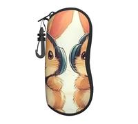 Funda de neopreno suave con cremallera duradera y portátil para hombres y mujeres con dos conejos que llevan auriculares y gafas de sol