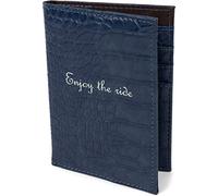 Funda de Pasaporte en Piel de Cocodrilo con Impresión Enjoy The Ride, Pasaporte, Tarjeta, 02013019, Color: Azul Oscuro