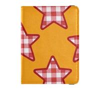 Funda de pasaporte impermeable de cuero naranja a cuadros de dibujos animados para viaje, funda protectora para pasaporte linda para mujer ligera, cartografía azulejos estrellas naranja, 1 size, Mapeo