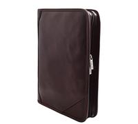 Funda de piel auténtica con anillas A4, para viajes, oficina, trabajo, color marrón