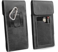 Funda de piel auténtica para cinturón de seguridad para ZTE Nubia Air | riñonera con mosquetón, clip y trabilla | Funda de piel con protección lateral transversal | XL negro