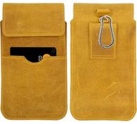 Funda de piel auténtica para cinturón ZTE Nubia Air | Riñonera con mosquetón y trabilla | Funda de piel con protección lateral transversal | XL amarillo