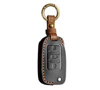 Funda de piel auténtica para llave de coche compatible con VW Volkswagen Polo Golf 4/5/6 Multivan T5 Caddy Jetta Bora Superb Passat Skoda Fabia Seat Ibiza 3 botones Protector de llave de coche con