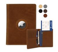 Funda de piel auténtica para pasaporte para hombres y mujeres, hecha a mano, funda tipo cartera para pasaporte, accesorios esenciales de viaje, regalos de Navidad y cumpleaños, Marrón, Para Airtag