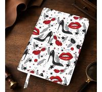 Funda de piel auténtica recargable con estampado de labios de tacón alto, tamaño A5, para diario