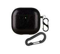 Funda de piel compatible con AirPods 4, funda protectora de cuero retro duradero a prueba de golpes con 2 llaveros para Apple AirPods de 4ª generación (negro)
