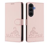 Funda de piel compatible con Samsung Galaxy S25 FE con bloqueo RFID, de piel sintética, con tapa, tarjetero de crédito, a prueba de golpes, para mujeres y hombres, color rosa