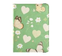Funda de piel con diseño de mariposa y flores verdes para pasaporte, organizador de documentos de viaje, protector de pasaporte para hombres, ligero