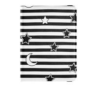 Funda de piel con diseño de rayas negras y blancas y estrellas y luna, para pasaporte, billetera de viaje, funda para pasaporte para mujer, ultrafina, Rayas blancas y negras y lunas, 1 size
