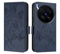 Funda de piel con diseño de rosas en relieve con bloqueo RFID, ranuras para tarjetas, soporte, correa de muñeca, cierre magnético, funda abatible a prueba de golpes para VIVO X300S 5G-A05