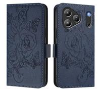 Funda de piel con diseño de rosas en relieve con bloqueo RFID, ranuras para tarjetas, soporte, correa de muñeca, cierre magnético, funda abatible a prueba de golpes para Blackview Wave 10-A05