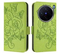 Funda de piel con diseño de rosas en relieve con bloqueo RFID, ranuras para tarjetas, soporte, correa de muñeca, cierre magnético, funda abatible a prueba de golpes para VIVO X300 ULTRA 5G-A01