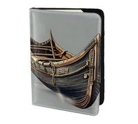 Funda de piel con estampado de barcos vikingos vikingos, accesorios de viaje, funda para pasaporte para mujeres y hombres, Negro -, Talla única