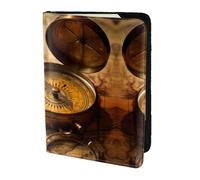 Funda de piel con estampado de brújula, accesorios de viaje, funda para pasaporte para mujeres y hombres, Negro -, Talla única