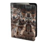 Funda de piel con estampado de lobos, accesorios de viaje, funda para pasaporte para mujeres y hombres, Negro -, Talla única