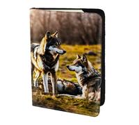 Funda de piel con estampado de lobos, accesorios de viaje, funda para pasaporte para mujeres y hombres, Negro -, Talla única