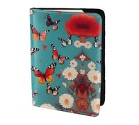 Funda de piel con estampado de mariposas voladoras entre flores para pasaporte, para mujeres y hombres, cartera de viaje para pasaporte, Negro -, Talla única