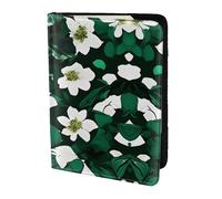 Funda de piel con estampado de pétalos florales de color verde cazador, accesorios de viaje, funda para pasaporte para mujeres y hombres, Negro -, Talla única