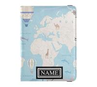 Funda de piel con nombre personalizado para pasaporte, billetera de gran capacidad para dinero y tarjetas, para hombre, documento de viaje, mapa del mundo, infantil
