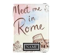 Funda de piel con nombre personalizado para pasaporte, billetera oculta para dinero y tarjetas, para hombres, accesorios de viaje Escape To Santorini, Encuéntrame en Roma, Talla única, Moda