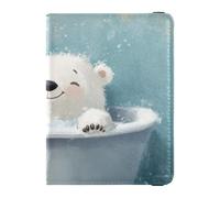 Funda de piel decorativa para pasaporte y tarjeta de vacunación con diseño de oso blanco de dibujos animados, organizador de documentos de viaje, funda protectora para pasaporte, documentos de viaje,