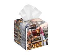 Funda de piel para caja de pañuelos con diseño de la Torre Eiffel de París, diseño de escena callejera de París, organizador plegable, fácil almacenamiento y cubierta decorativa para caja de pañuelos