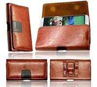 Funda de piel para Galaxy On8 de Gorilla Tech® hecha a mano de lujo que se fija de forma segura a tu cinturón con dos bucles y un clip, fuerte imán doble, seguro y elegante costuras reales y funda interior de microfibra suave - Color: marrón