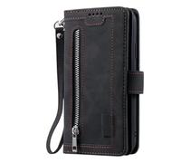 Funda de piel para Motorola Moto G35, funda con tapa y cremallera, piel sintética, funda de silicona con 9 compartimentos para tarjetas, función atril, monedero, correa de transporte, funda para