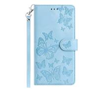 Funda de piel para Nokia C22, funda para teléfono móvil, funda tipo libro, con cierre magnético, 8 ranuras para tarjetas, para Nokia C22, mariposa, azul cielo