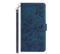 Funda de piel para Nokia C22, funda para teléfono móvil, funda tipo libro, con cierre magnético, 8 ranuras para tarjetas, para Nokia C22, diseño de mariposa, color azul oscuro