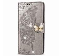 Funda de piel para Nothing CMF Phone 2 Pro, diseño de mariposa con brillantes, color gris