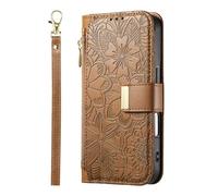 Funda de piel para Oppo Realme C75, estampado floral, funda con cremallera para teléfono móvil con tarjetero y ranura para dinero, funda de piel con tapa para Oppo Realme C75, marrón