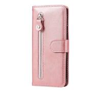 Funda de piel para Oppo Reno 13 Pro 5G, funda con tapa y cremallera, piel sintética, funda de silicona con ranuras para tarjetas, función atril, correa de transporte, color rosa