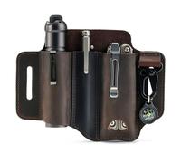 Funda de Piel para Organizador EDC, Trabilla para Cinturón, Multiherramienta con Soporte para Llaves, Bolígrafo y Linterna, Bolsillos EDC para Hombre, Color Marrón